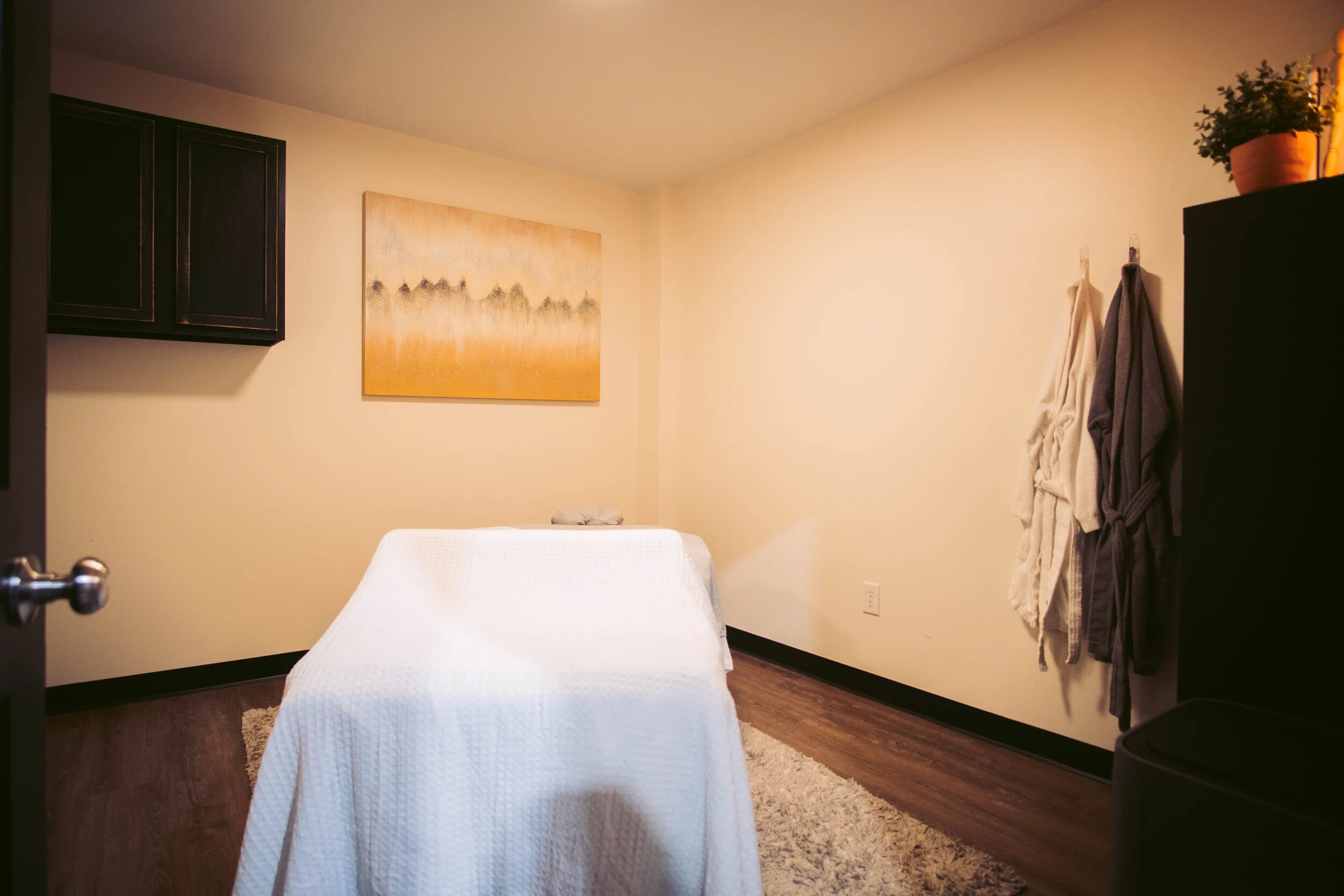 A quiet treatment room inside GreenRoom Salon & Spa in Greencastle, about 20 minutes from Reelsville, Indiana